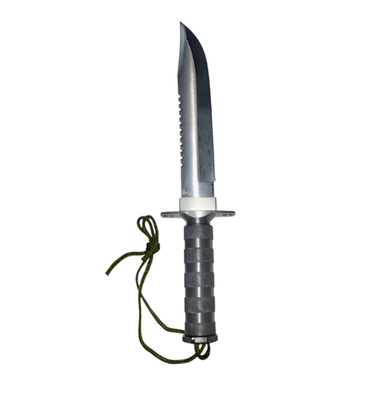Cuchillo Rambo Acero Con Funda Brújula Supervivencia - Plateado