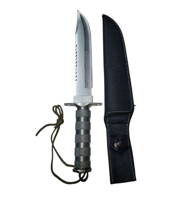 Cuchillo Rambo Acero Con Funda Brújula Supervivencia - Plateado