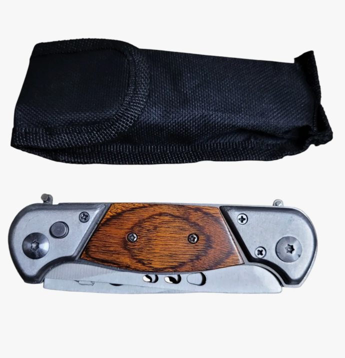 Cortapluma Doble Hoja Centro Madera Con Estuche - Marron Plateado