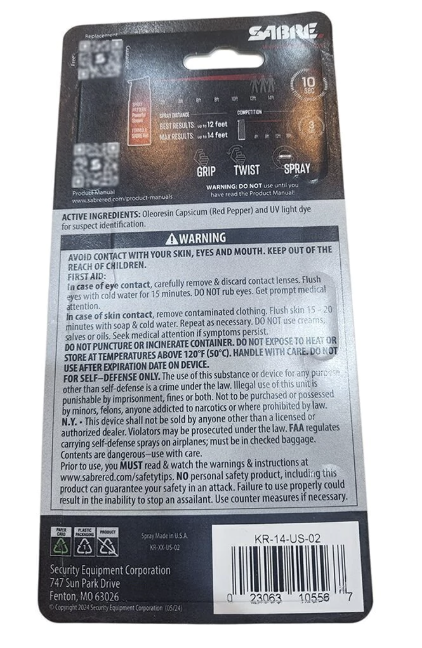 Gas Pimienta Sabre Defensa Personal Kr-14-us-02 De 15gr / Hiking Outdoor | Oferta